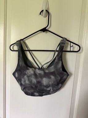 Athleta Exhale Printed Bra Grey Tie Dye Strappy Back Small